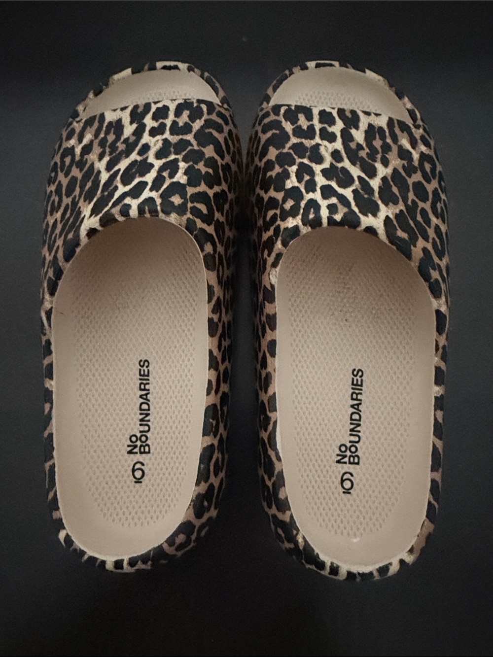 No Boundaries Leopard Print Slide Mules - Beige/Black. - Picture 2 of 6